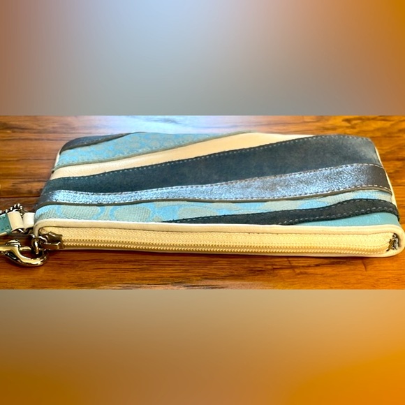 COACH Blue Suede Patchwork Wave Wristlet - Picture 6 of 7